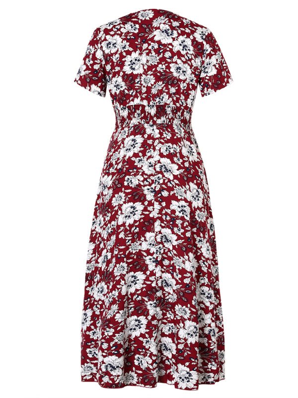 Bohemian Vintage Ethnic Pattern V-Neck Loose Long Dress