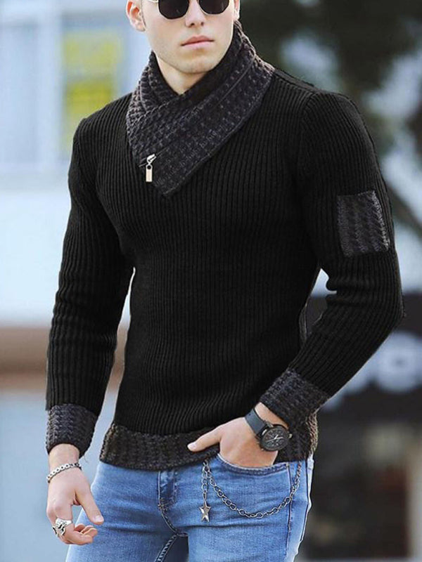 British Plus Size Men’s Sweater Pullover Long Sleeve Scarf Turtleneck Men’s Knitwear