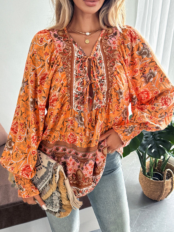 Casual holiday print long-sleeved T-shirt top shirt