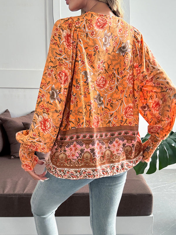 Casual holiday print long-sleeved T-shirt top shirt