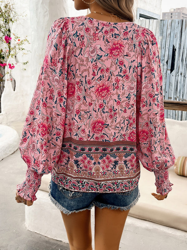 Casual holiday print long-sleeved T-shirt top shirt