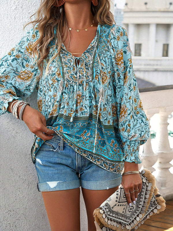 Casual holiday print long-sleeved T-shirt top shirt - Green / S