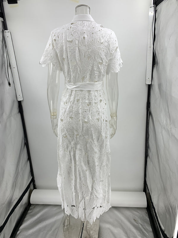 Casual Lace Cardigan Single Breasted Dress