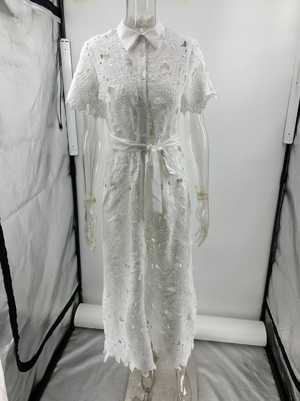 Casual Lace Cardigan Single Breasted Dress