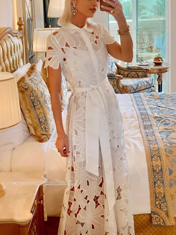 Casual Lace Cardigan Single Breasted Dress