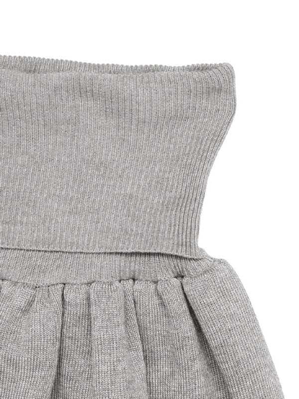 Gray knitted dress from Casual round neck short belly-exposed two-piece set