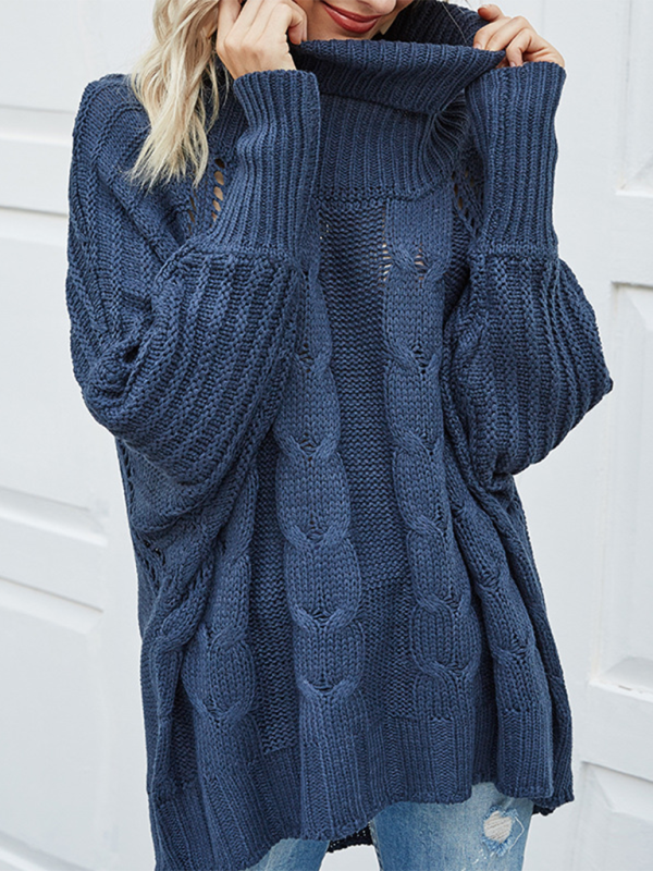 Fashionable casual bat sleeve loose women’s turtleneck sweater