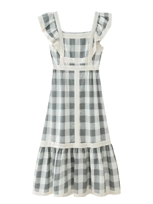 Fashionable square neck contrast patchwork dress - Grey / S