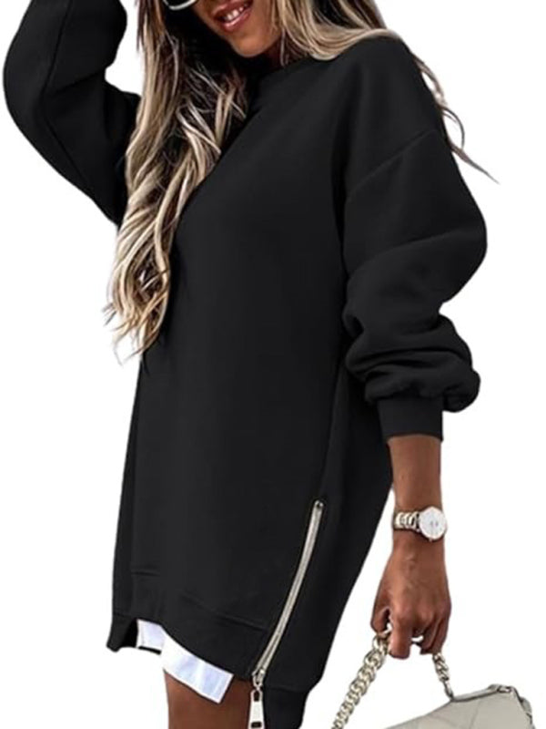 Fashionable stitching side zipper design pullover sweatshirt - Black / S