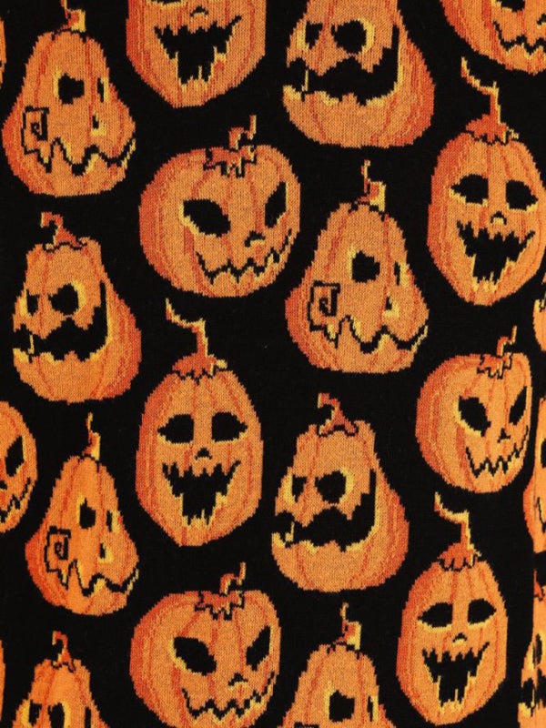 Fashionable Women’s Halloween Sweater Loose Contrast Color Pumpkin Jacquard Women’s Sweater