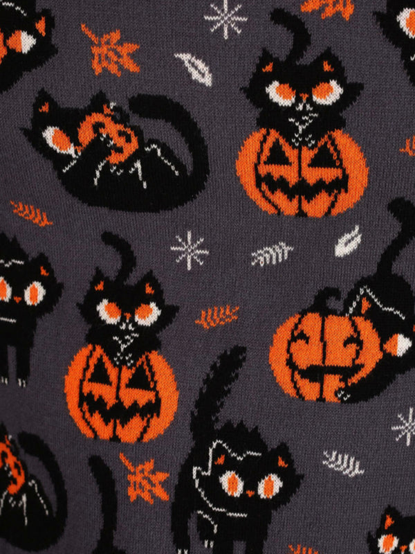 Fashionable Women’s Jacquard Sweater Halloween Loose Round Neck Pullover Women’s Sweater