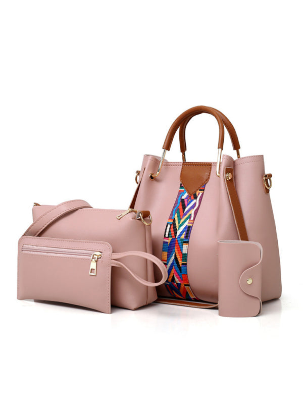 Four-piece mother-in-law bag portable shoulder messenger bag bucket bag - Pink / F