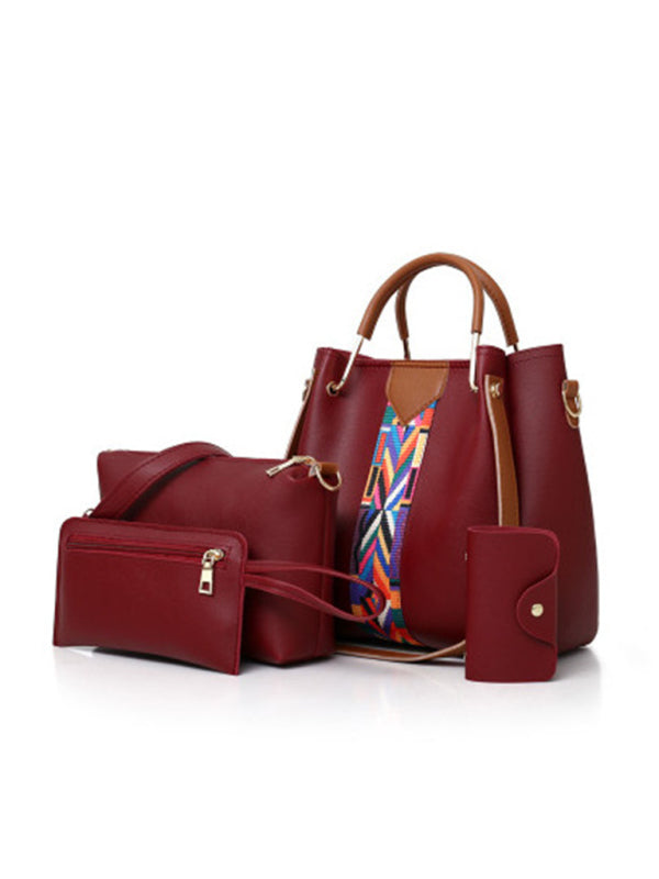 Four-piece mother-in-law bag portable shoulder messenger bag bucket bag - Wine Red / F