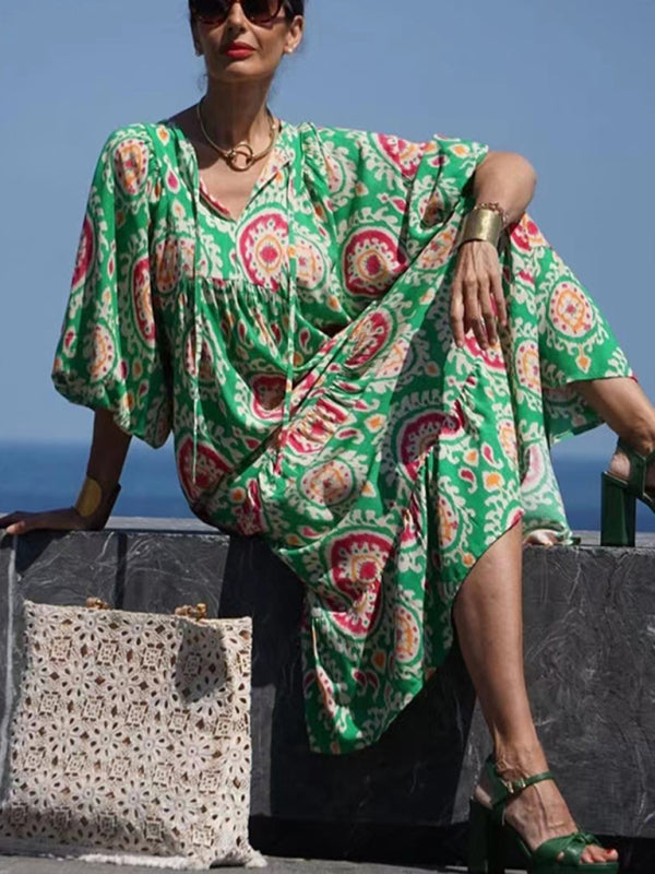 Geometric Collage Puff Sleeve Dress Street Holiday Women’s Clothing