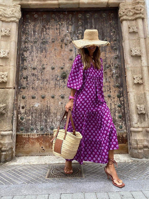 Geometric Collage Puff Sleeve Dress Street Holiday Women’s Clothing