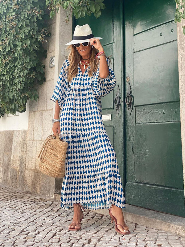 Geometric Collage Puff Sleeve Dress Street Holiday Women’s Clothing