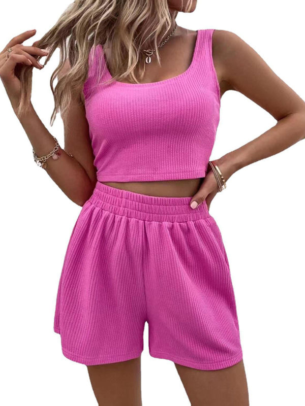 Girly style fresh and sweet women’s clothing knitting fashion casual suit - Pink / S