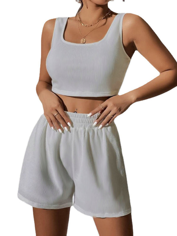 Girly style fresh and sweet women’s clothing knitting fashion casual suit - White / S