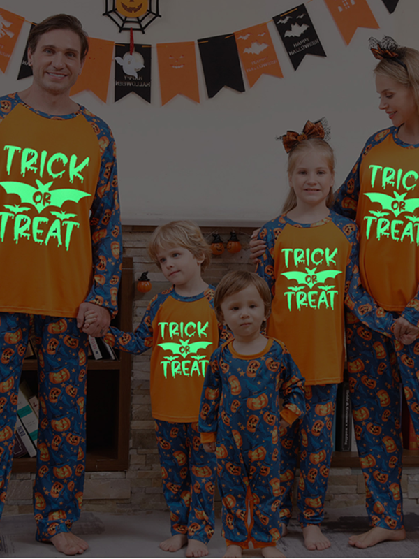 、Halloween Homewear Glow-in-the-Dark Bat Printed Two-Piece Pajama Set - Blue / S