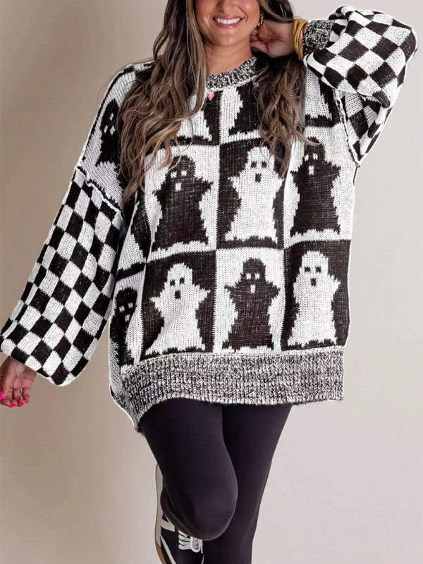 Halloween Loose Crew Neck Sweater - White / S