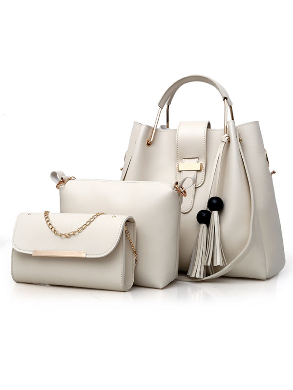 Handbag Fashion One Shoulder Bucket Ladies Luggage Bag Three-Piece Set - Cream / F