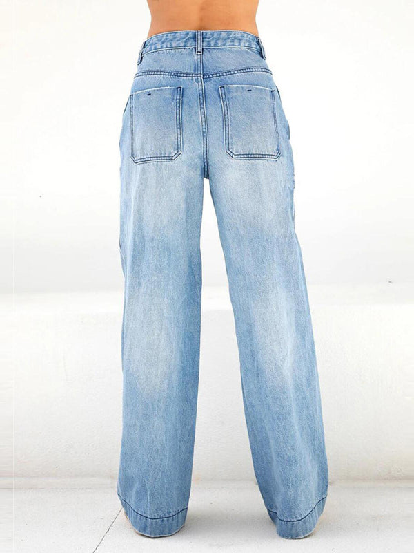 High-rise loose-fitting wide-leg women’s jeans - Purplish blue navy / XS