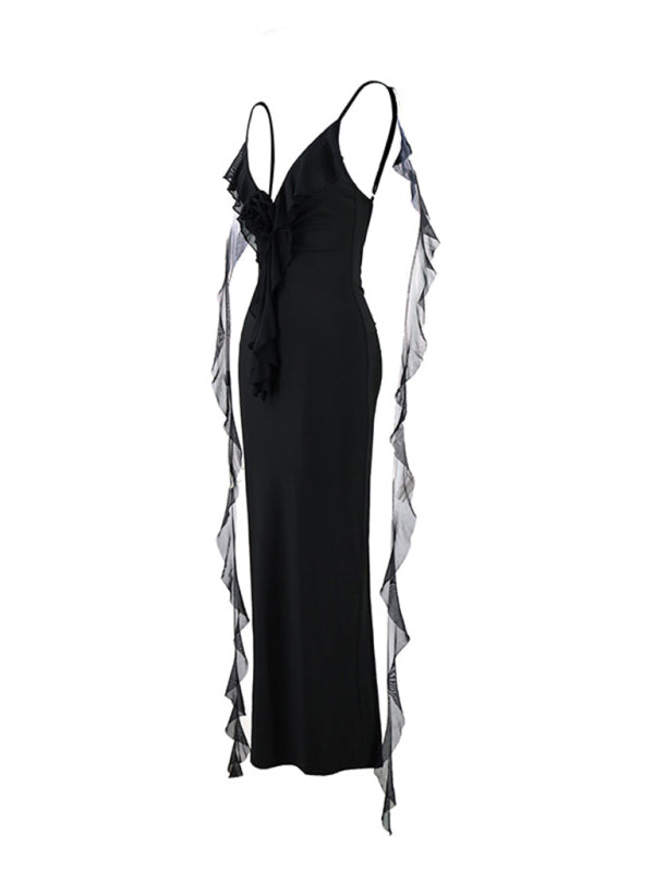 Hot girl’s new sexy dress V-neck backless slim shoulder fishtail evening dress