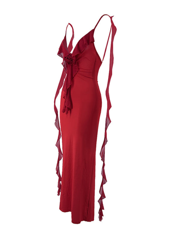 Hot girl’s new sexy dress V-neck backless slim shoulder fishtail evening dress