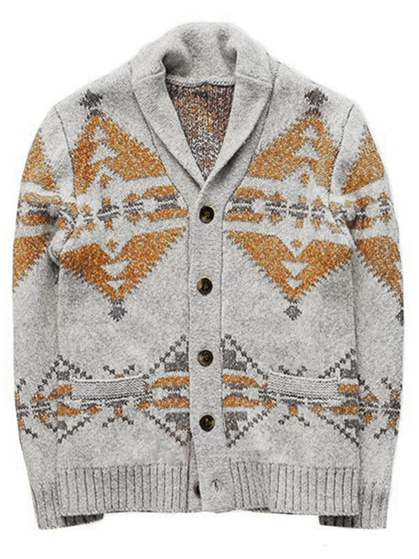 Jacquard Outer Wear Sweater Long Sleeve Knitted Jacket Top