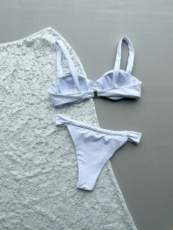 Lace skirt bikini three piece set