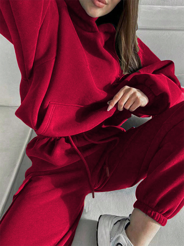 Ladies new fashion sports casual sweater set - Red / S