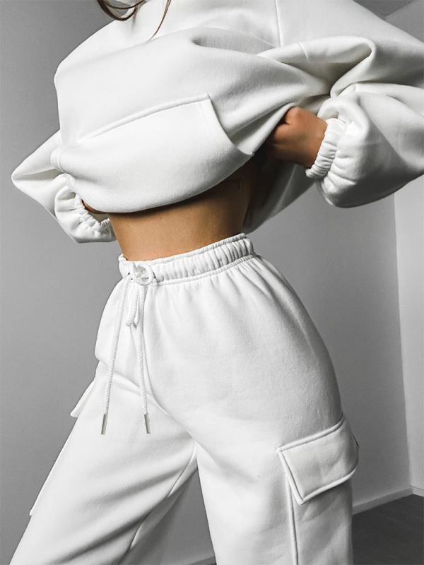 Ladies new fashion sports casual sweater set - White / S