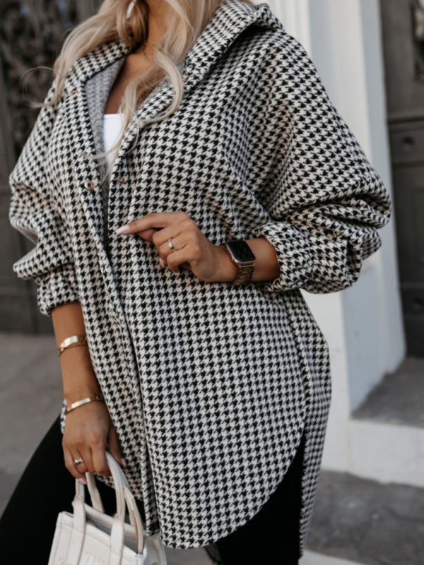 Ladies new loose fashion casual hooded plaid jacket - Pattern / S
