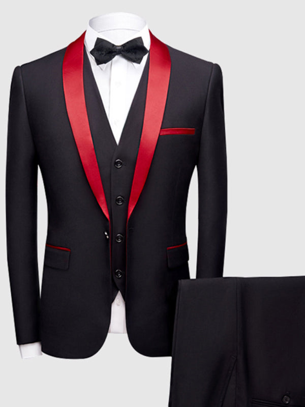 Light business style solid welt pocket polyester blazer - Red / M
