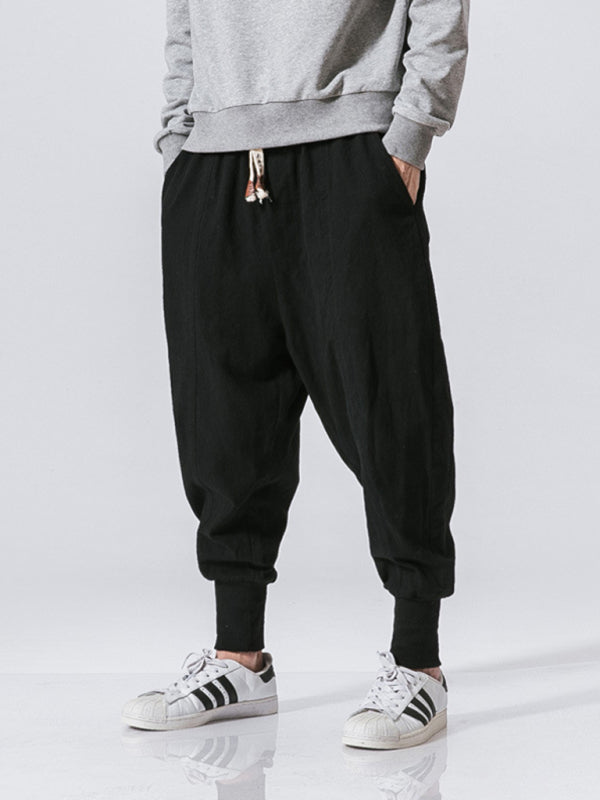 Linen Pants Men’s Hip Hop Breathable Cotton Linen Trousers Solid Color Bloomers Casual Pants