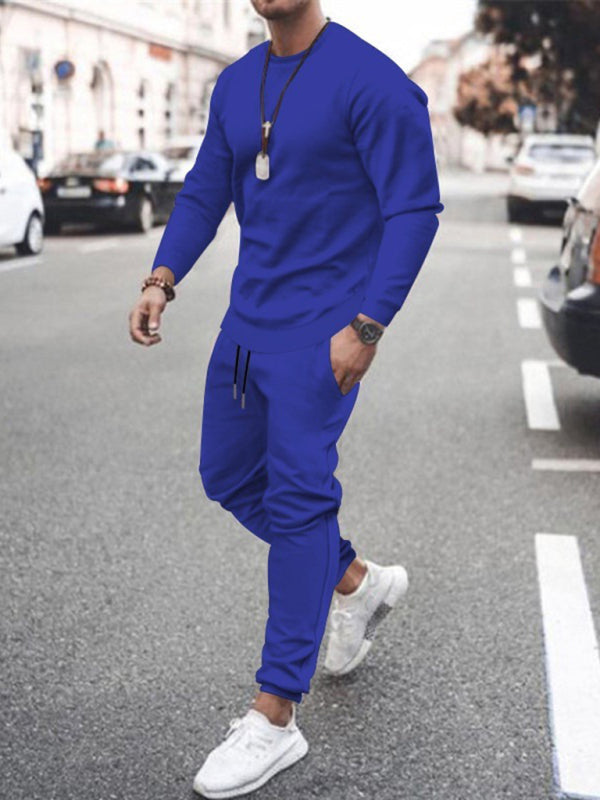Long-sleeved casual suit men’s solid color trendy sports suit