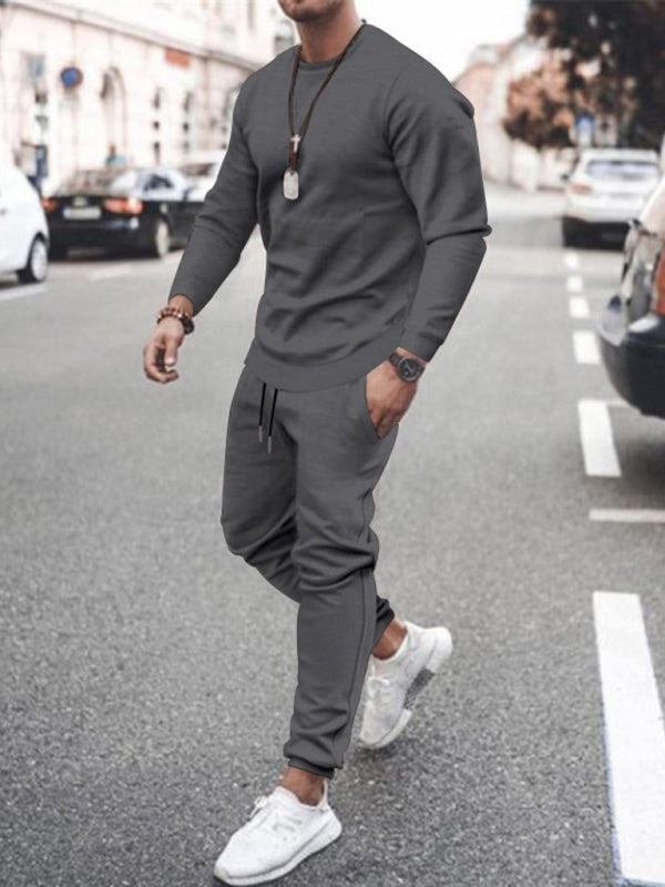 Long-sleeved casual suit men’s solid color trendy sports suit