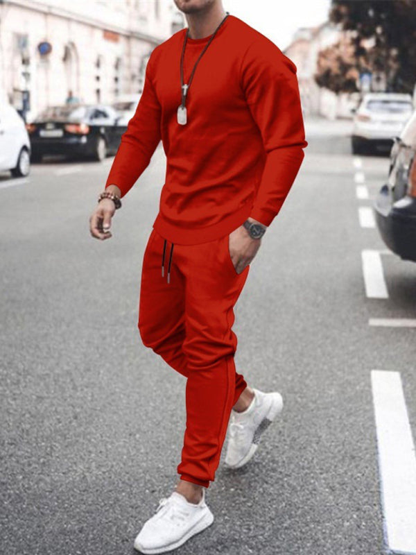 Long-sleeved casual suit men’s solid color trendy sports suit