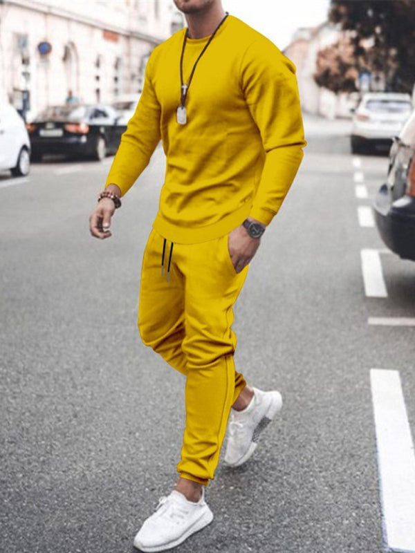 Long-sleeved casual suit men’s solid color trendy sports suit