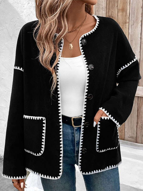 Loose-fitting colorblock fleece jacket - Black / S