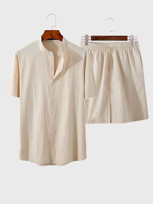 Men’s casual home wear loose long-sleeved shorts two-piece set