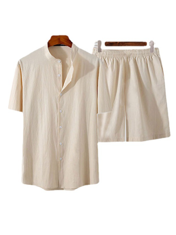 Men’s casual home wear loose long-sleeved shorts two-piece set