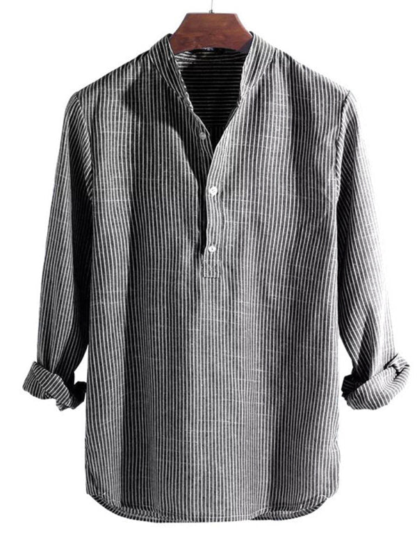 Men’s Casual Striped Cotton Linen Comfortable Breathable Shirt