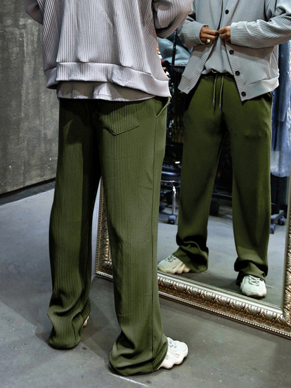Men’s casual trousers loose straight trousers drapey striped high-waisted wide-leg trousers