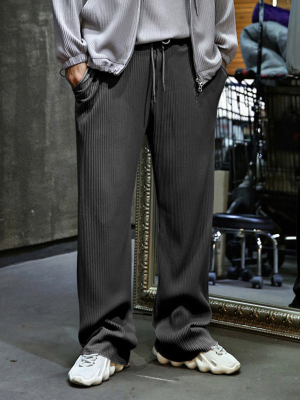 Men’s casual trousers loose straight trousers drapey striped high-waisted wide-leg trousers - Charcoal grey / S