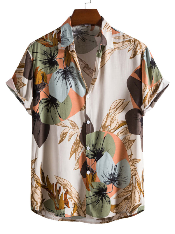Men’s Fashion Trend Casual Cotton Printed Short Sleeve Shirt - Pattern4 / S