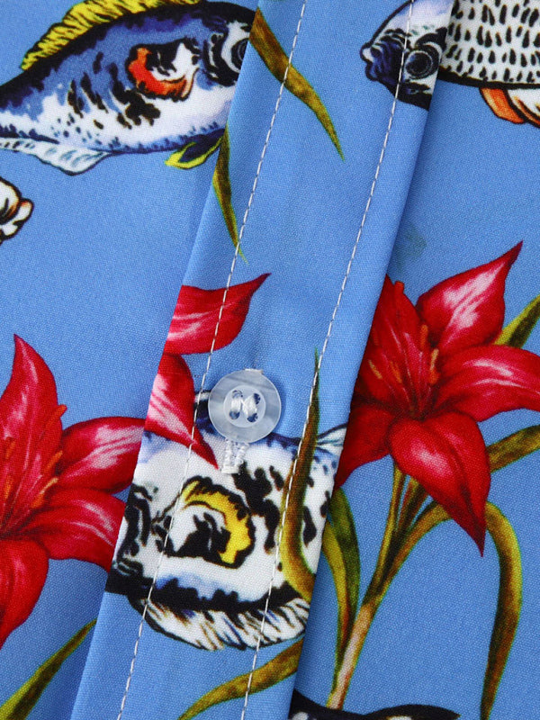 Men’s Floral Print Design Sleeve Beach Vacation Shirt
