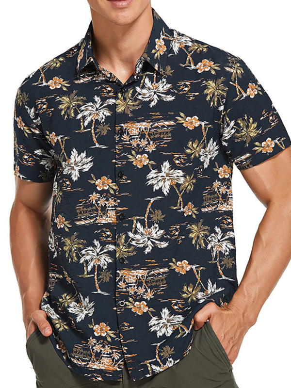 Men’s Leisure Short Sleeve Lapel Collar Shirt for Spring-Summer