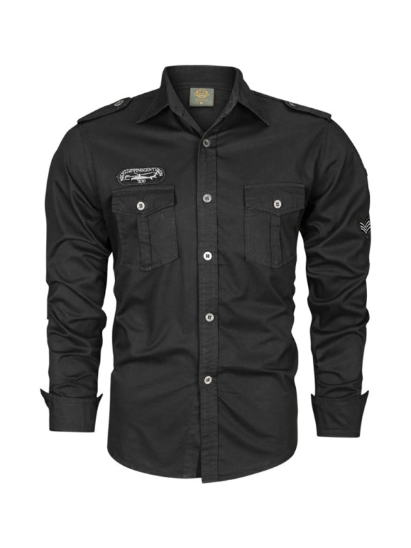 men’s military style cotton long sleeve shirt