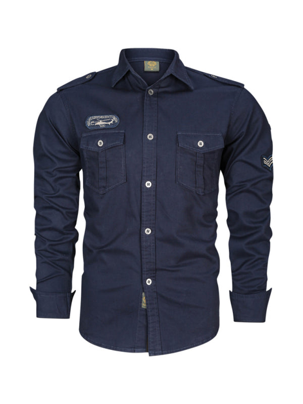 men’s military style cotton long sleeve shirt